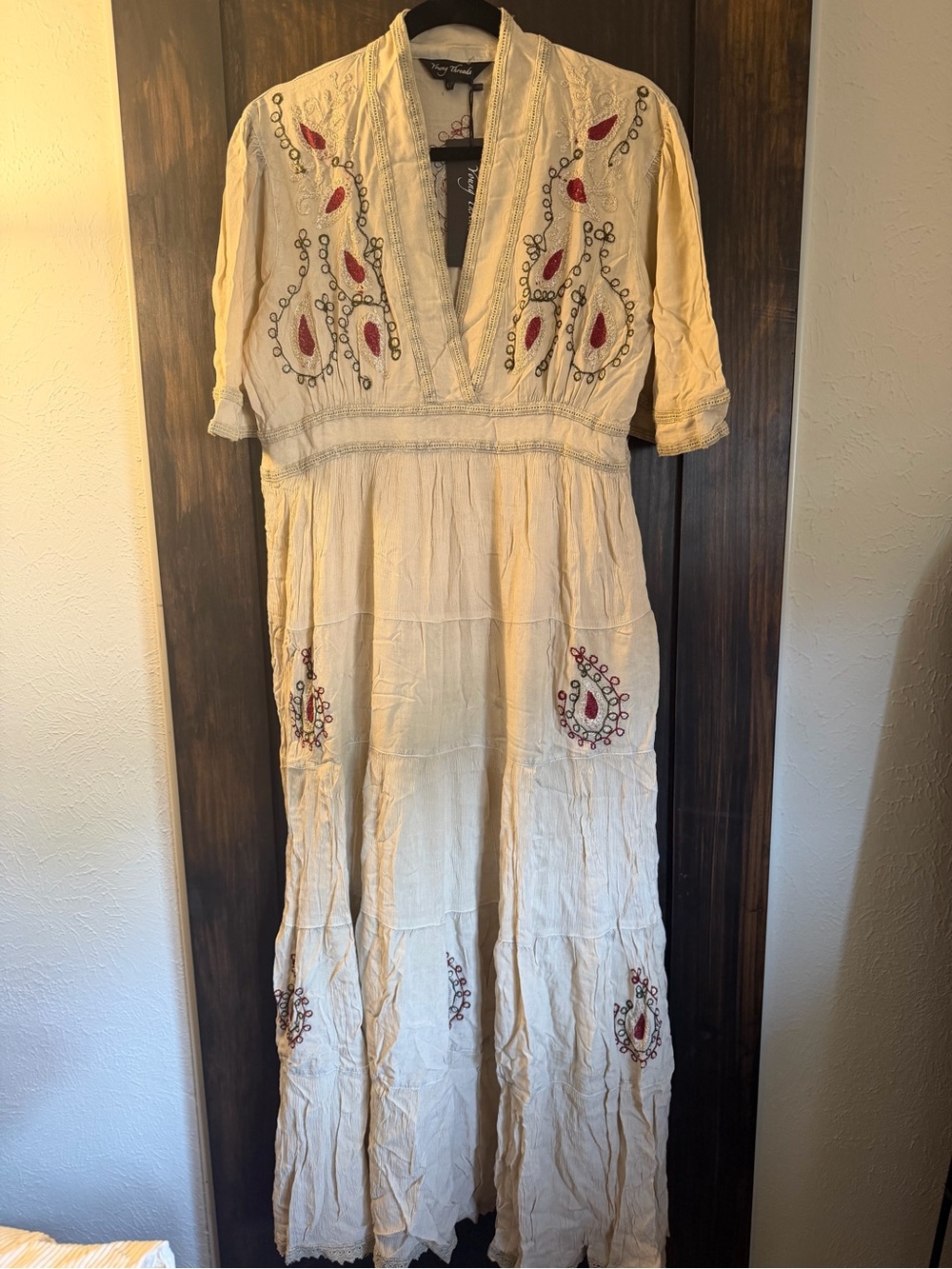 Young Threads Boho Embroidered V-Neck Maxi Dress